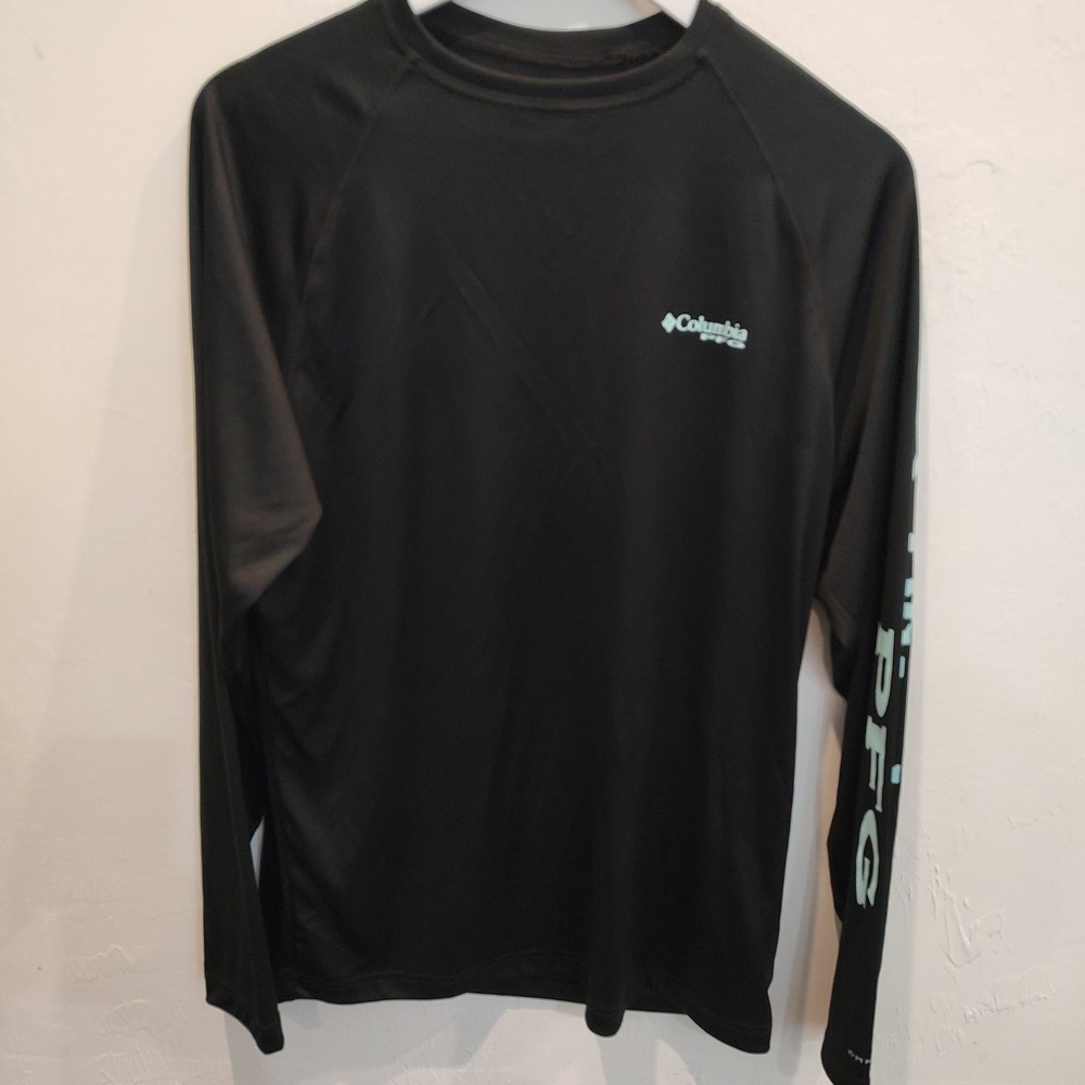 Columbia PFG Omni-shade Men Long Sleeve Shirt Black Sz Small UPF 40+ Black Aqua